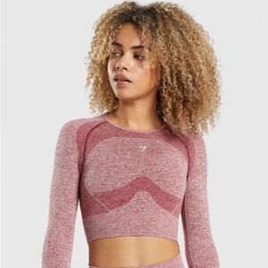 Gymshark Seamless Long Sleeve Crop Top – Pink Marl Contour Activewear-XXL